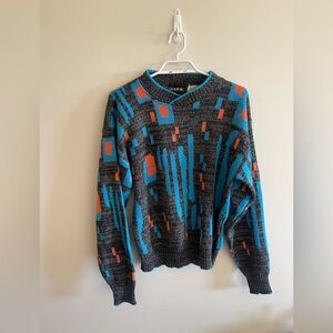 Patterned Gray and Blue Sweater